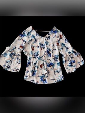 White House Black Market Boho Bell Sleeve Blouse XS EUC